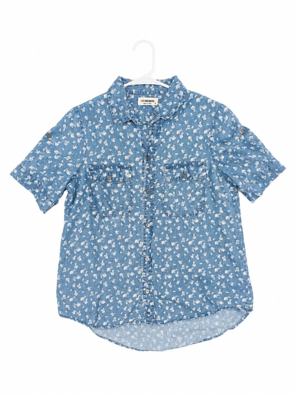 4Our Dreamers Blue Floral Button Front Shirt Women's Small 100% Viscose